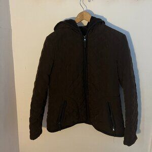 Braetan Brown Quilted Hooded Womens Jacket Coat Fleece Lined, Full Zip size PL